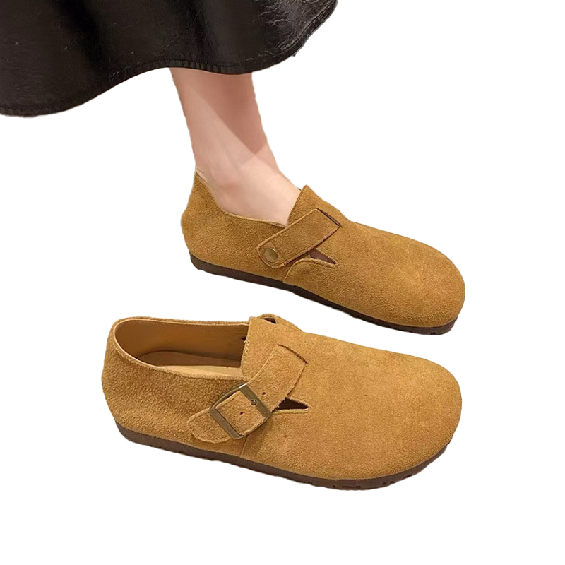 Spring/Summer New Arrival Open-Toe Leather Flat Shoes with Full Buckle Retro Casual Shoes