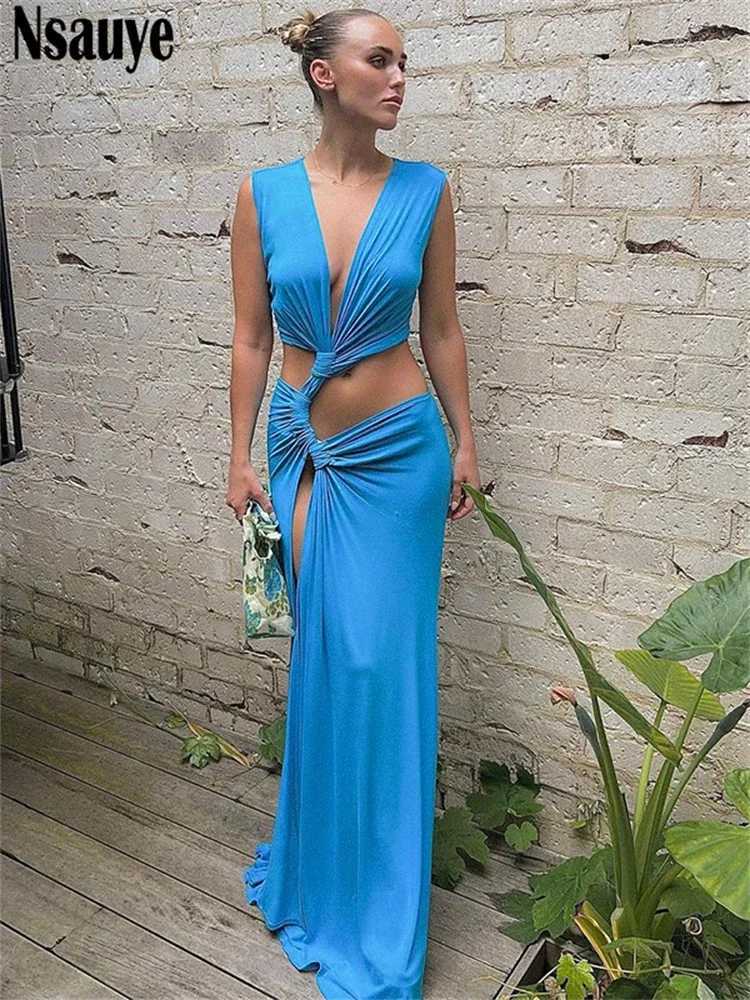 2024 Summer Holiday Beach Maxi Sexy Low Cut Out Women Club Dress Evening Party Off Shoulder High Split Elegant Wrap Dress Z250728