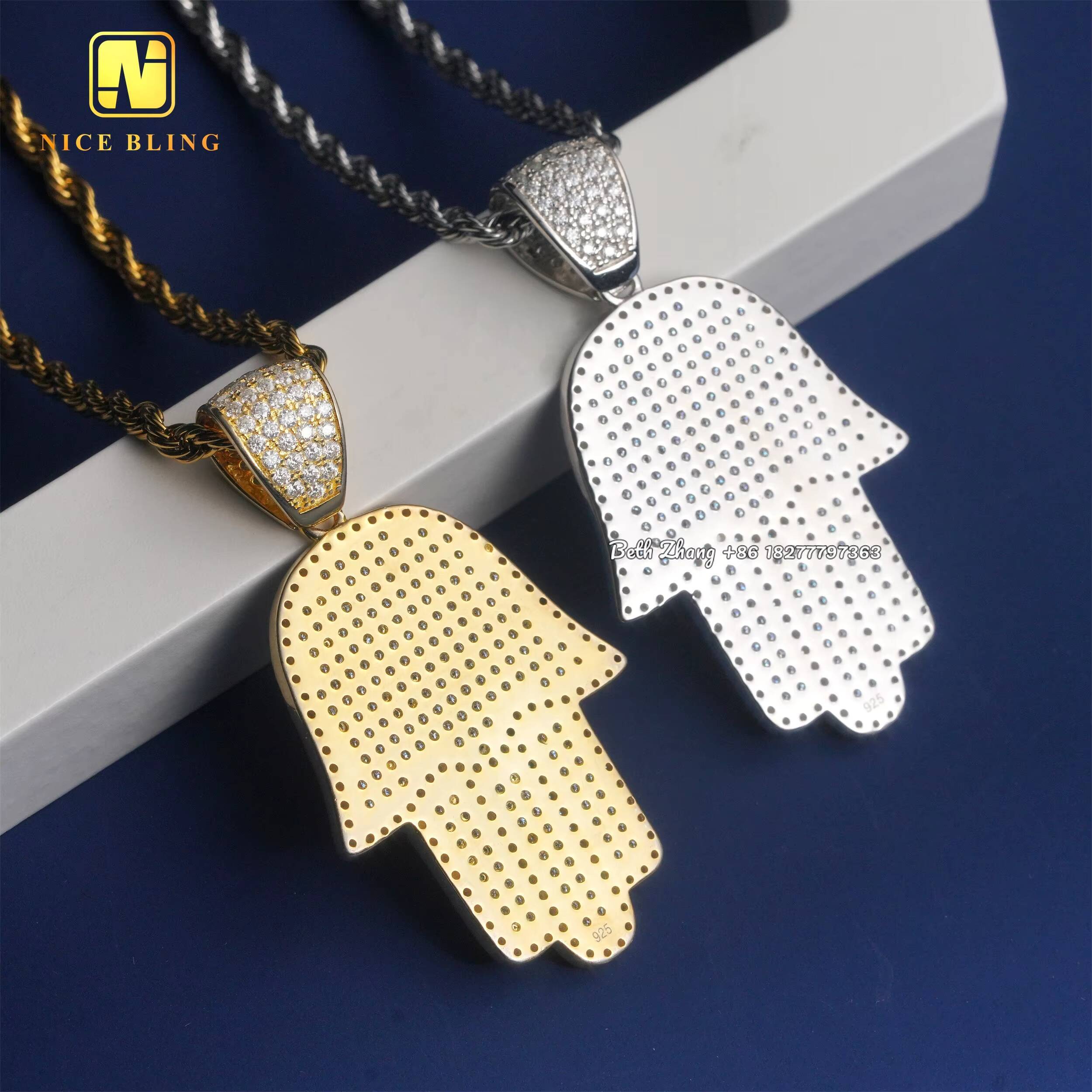 Full Iced Out Jewelry Silver Pendant Charms Fashion Moissanite Hip Hop Pendant Vvs Diamond Hamsa Hand Pendant