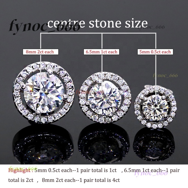 0.5-2ct Moissanite Stud Earrings VVS1 Clarify 925 Sterling Silver Moissanite Earrings Moissanite halo Earrings for Women Men