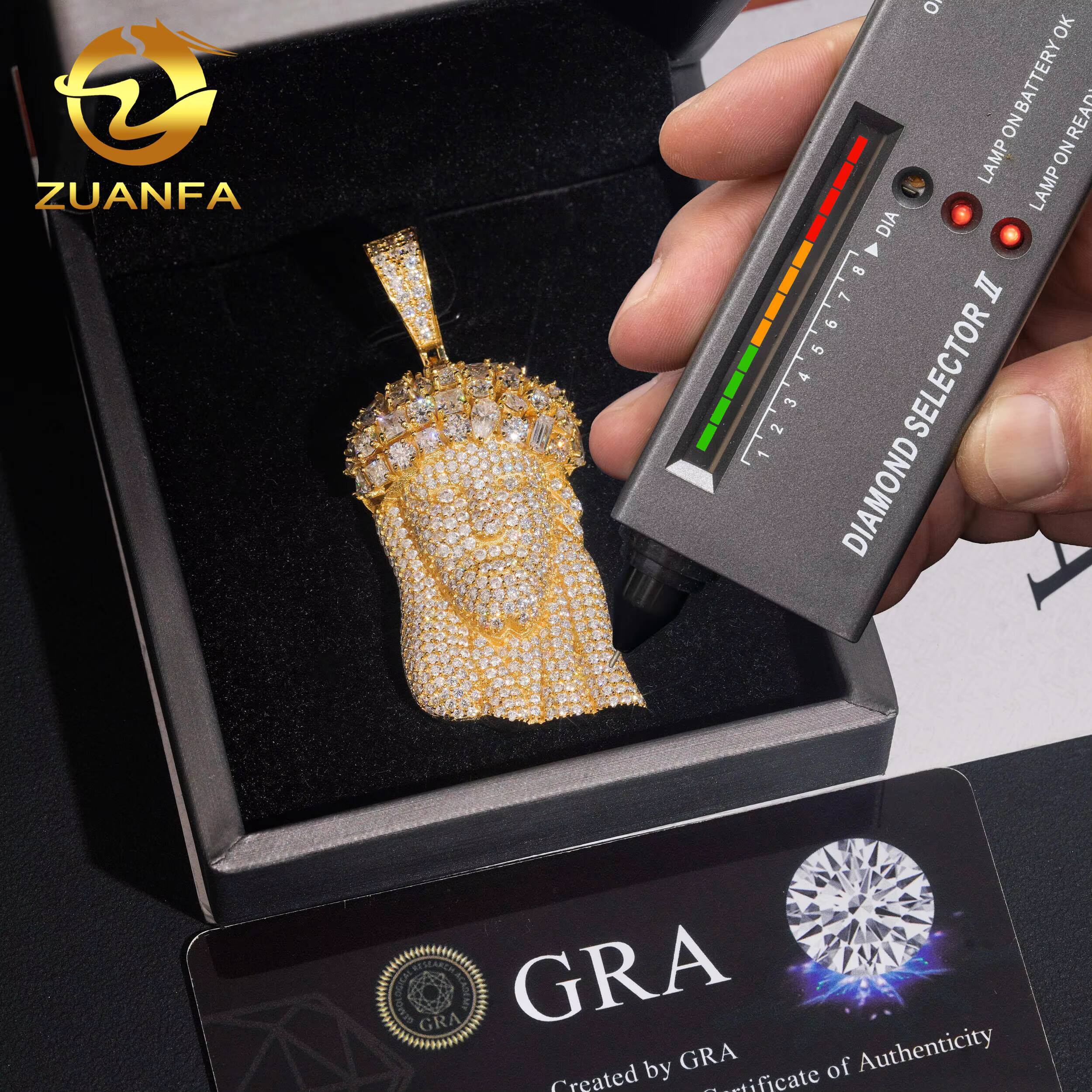 Hot Sale Fancy Cut Moissanite Jesus Pendant Hip Hop Iced Out Design 925 Sterling Silver Gold Plated Moissanite Pendant