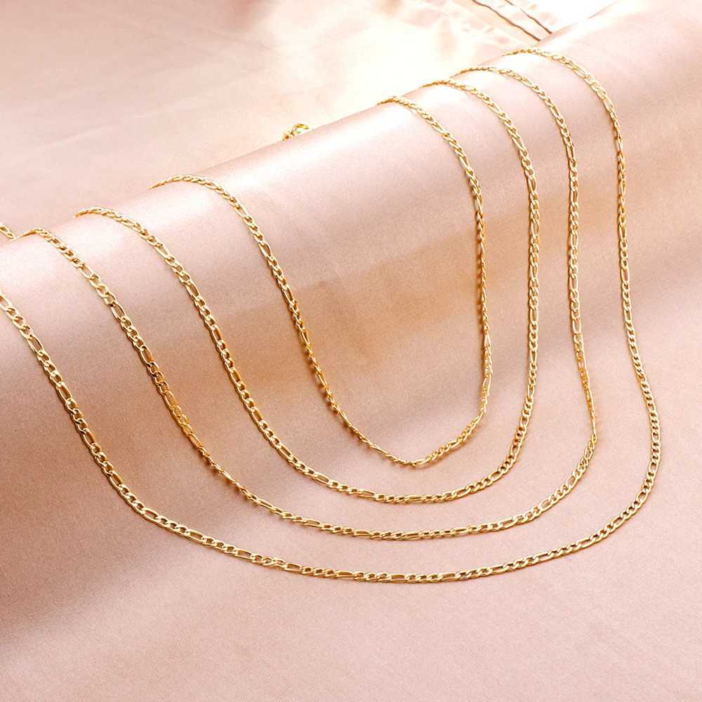 ASONSTEEL 1 Piece Fashion Figaro Cuban Link Chain Stainless Steel Necklace 45cm/50cm/55cm/60cm Gold Color Jewelry Gift for Women and Men XJ250708