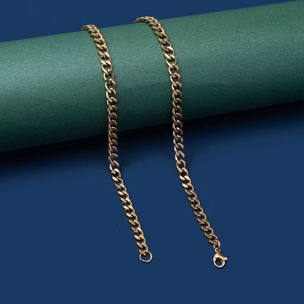 Gold Color Cuban Chain Stainless Steel Men Necklace Simple Basic Chain Necklace For Women Hip Hop Jewelry Trendy Accessories XJ250708