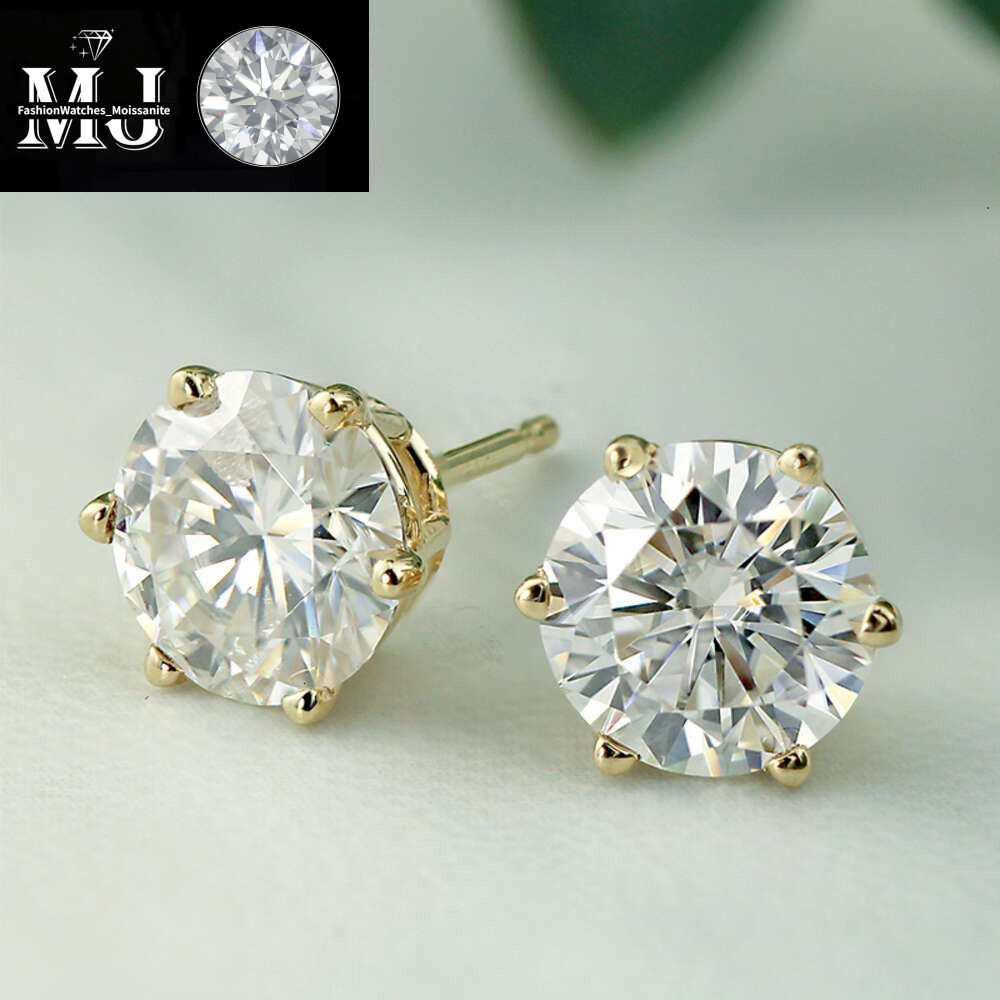GRA Certificate Fashion Dia Jewelry Women Sterg Sier 14K Gold Stud Moissanite Earrings