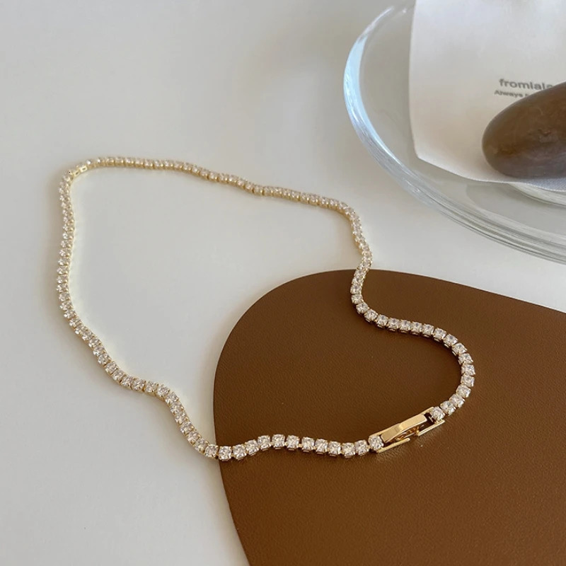 Iced Out Tennis Chain Necklaces Female Gold Color 18K Gold Plated Neck Chain For Women Fashion Jewelry Gift Chocker 250722