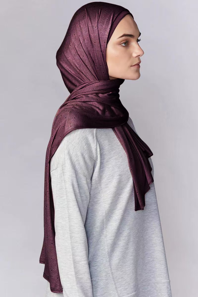 T1327 new elastic breathable solid color mercerized cotton star hot diamond long scarf female sweat cloth head scarf headscarf female