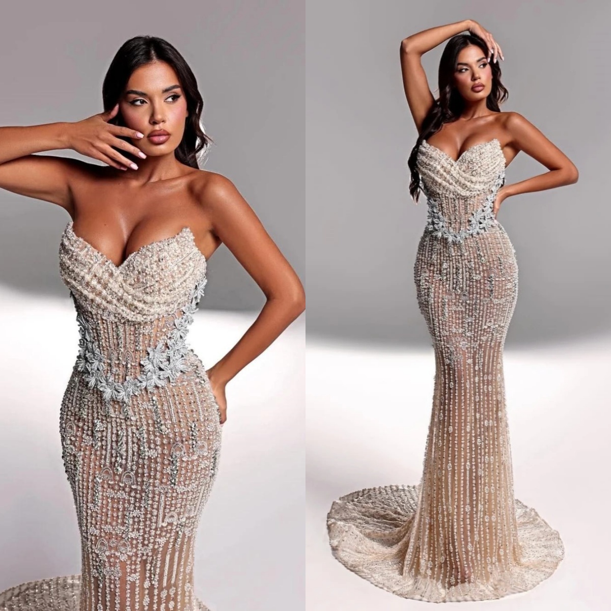 Stylish Wedding Dresses Rhinestone Beading Bridal Gowns Strapless Illusion Crystal Sleeveless Mermaid Customized Vestidos De Novia Plus Size