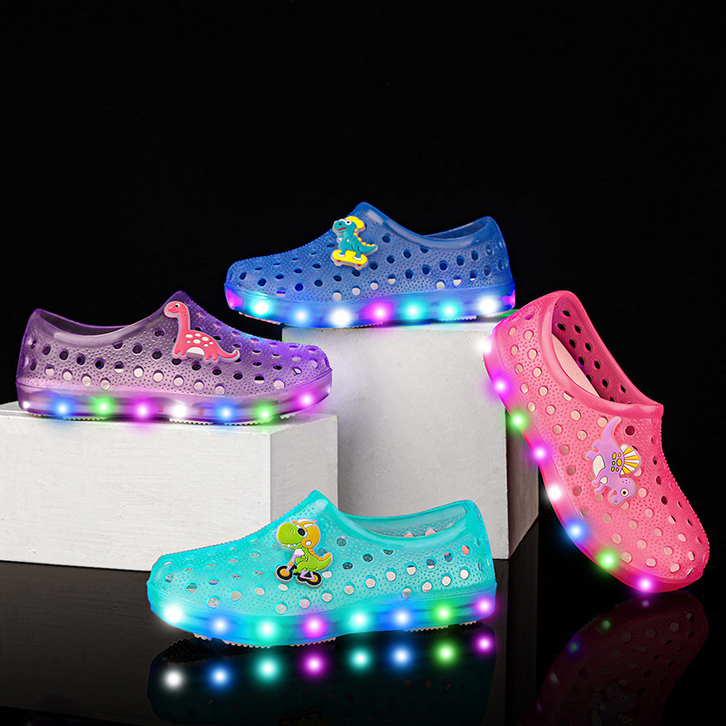 LED Light-Up for Toddlers Dinosaur Children's Garden Water Shoes Breathable Sandals Beach Non-Slip Kids Clogs