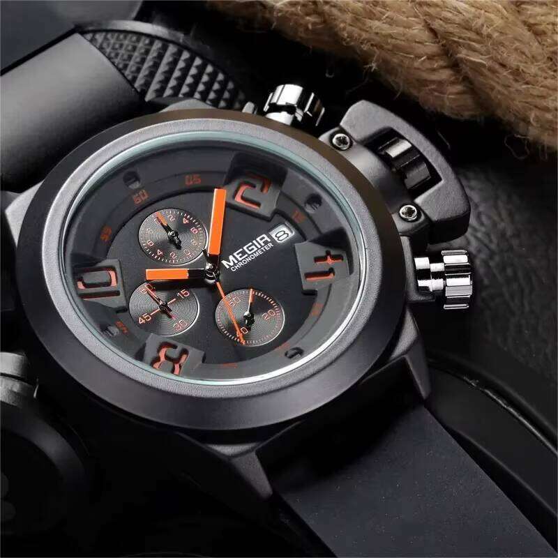 DHwatches MEGIR Men's Waterproof Sports Watch with Luminous, Chronograph, Calendar, 30M Water Resistance, Silicone Strap - Model 2002