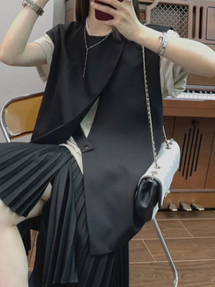 LANMREM Korean Vest Coat For Women Round Neck Sleeveless ner Irregular Solid Coats Female Clothing 2YA3562 250709