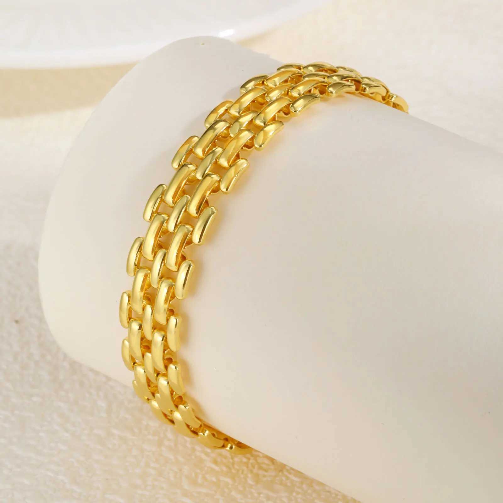 18k Gold Plated Mesh Link Bracelet for Women Clavicle Chain Wrist Bracelet Polished Jewelry 15cm-18cm W250728