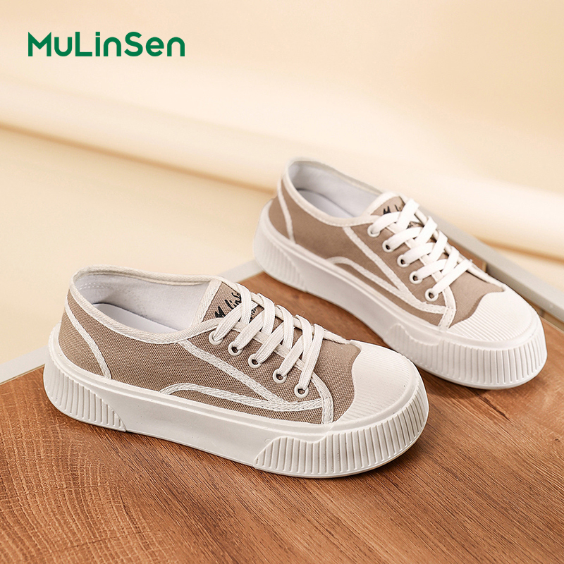 Mulinsen women's shoes summer breathable coffee-colored canvas shoes women 2025 new biscuit shoes low-top soft-soled casual shoes