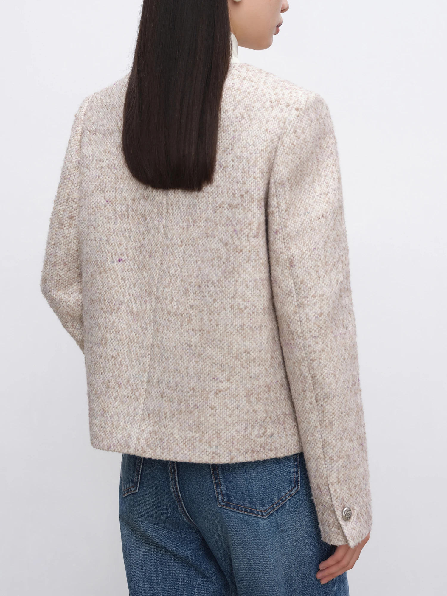 146% Wool Women Tweed Jacket Temperament VNeck Female Autumn Short Full Sleeve Single Breasted Coat 24ZQ94201 250728