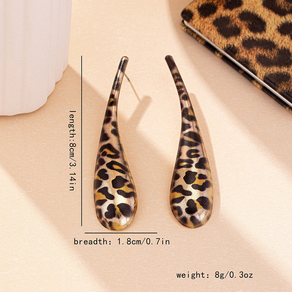 Trendy Leopard Print Teardrop-Shaped Long Stud Earrings Women's Earrings Holiday Party Gift Fashion Accessories