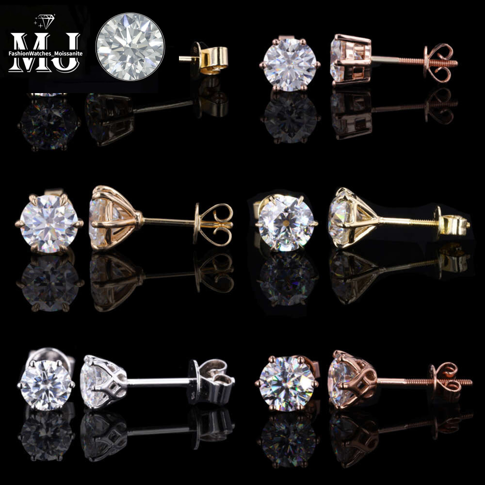 GRA Certificate Fashion Dia Jewelry Women Sterg Sier 14K Gold Stud Moissanite Earrings