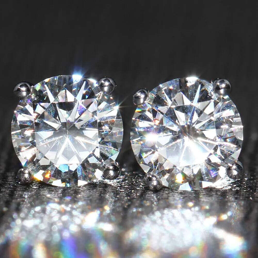 Real Sterling Sier Stud Classic 6-8mm Round Created Moissanite Earrings for Women wedding Jewelry female CX200624