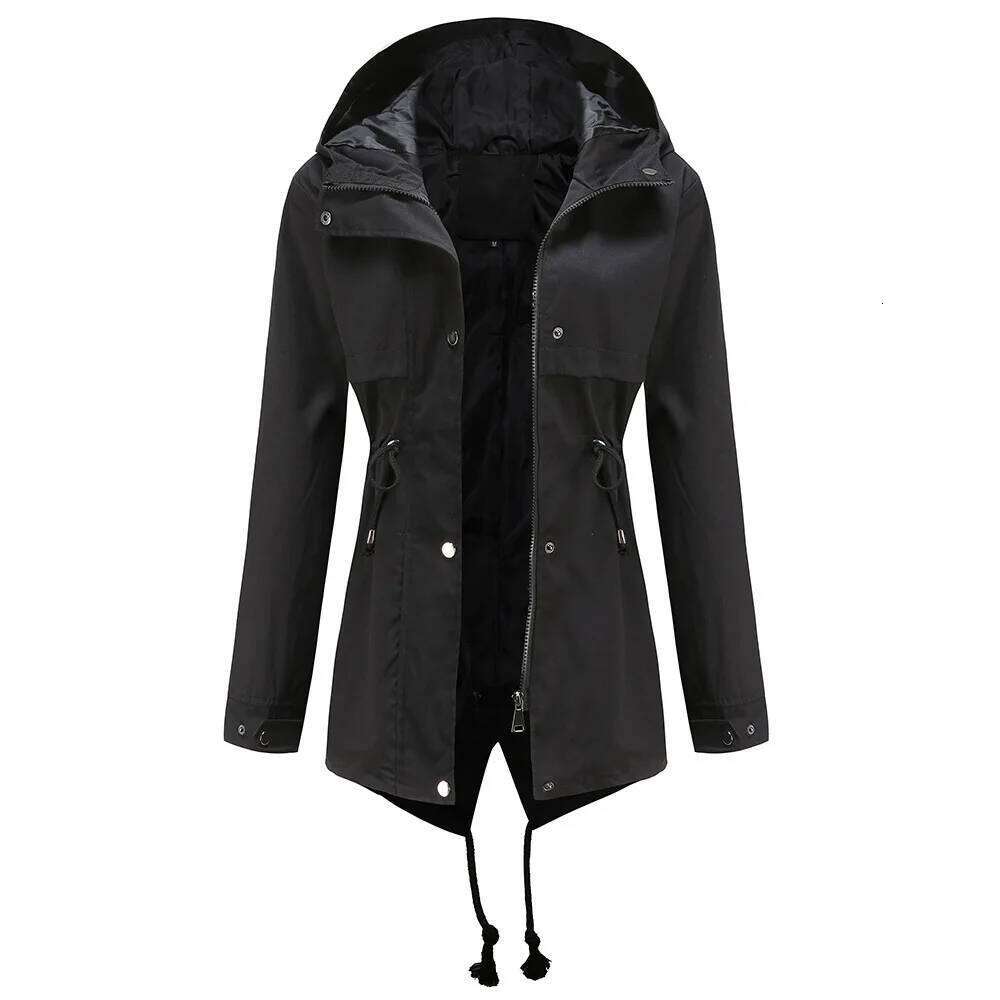 New Spring/Autumn 2025 Windbreaker, Mid-length Women Hooded Coat, Waist-tight Outdoor Raincoat Fashion Slim Women's Jacket