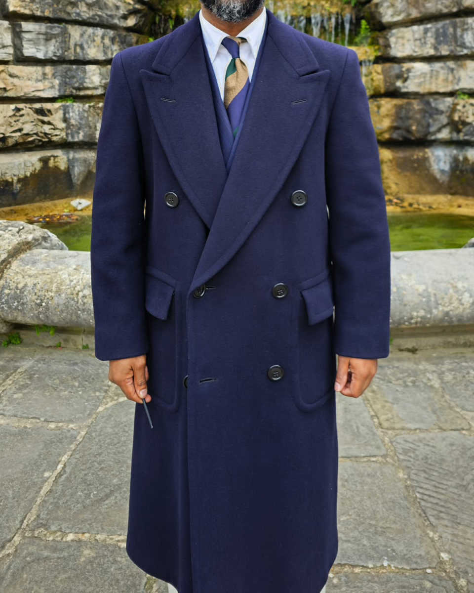 Classic Men Long Coat Wool Blends Peaked Lapel Warm Overcoat Fashionable Double Breasted Plus Size Business Blazers Customized