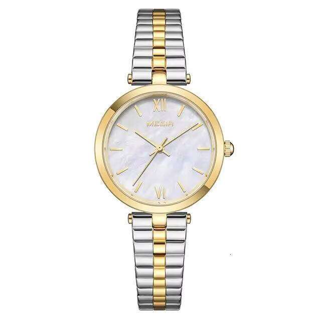MEGIR Women's Elegant Quartz Watch - Mother of Pearl Dial, Stainless Steel, Waterproof, 32mm Dial Watch- Bulk Wholesale Girls Watch