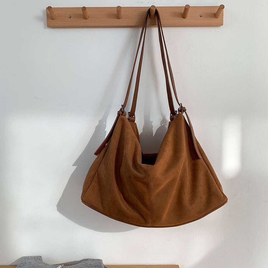 New Tote for Women, Large Capacity Shoulder Bag, Ins Style Soft Leather Fashion Versatile Suede Commuter Bag