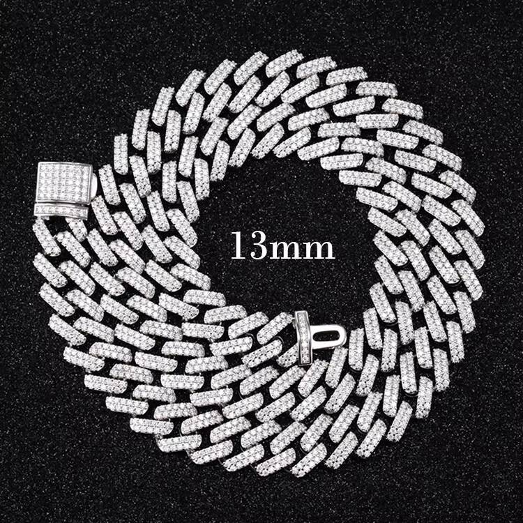 Hip Hop Style 13mm Width 2rows Cuban Necklace 925 Silver Iced Out Diamond Bracelet Vvs Moissanite Cuban Link Chain