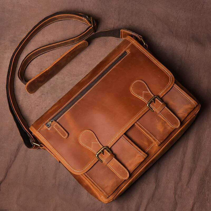 GURO Vintage Crazy Horse Leather Messenger Men's Genuine Sling Shoulder Bag Office Briefcase Crossbody 12.9 Inch Ipad