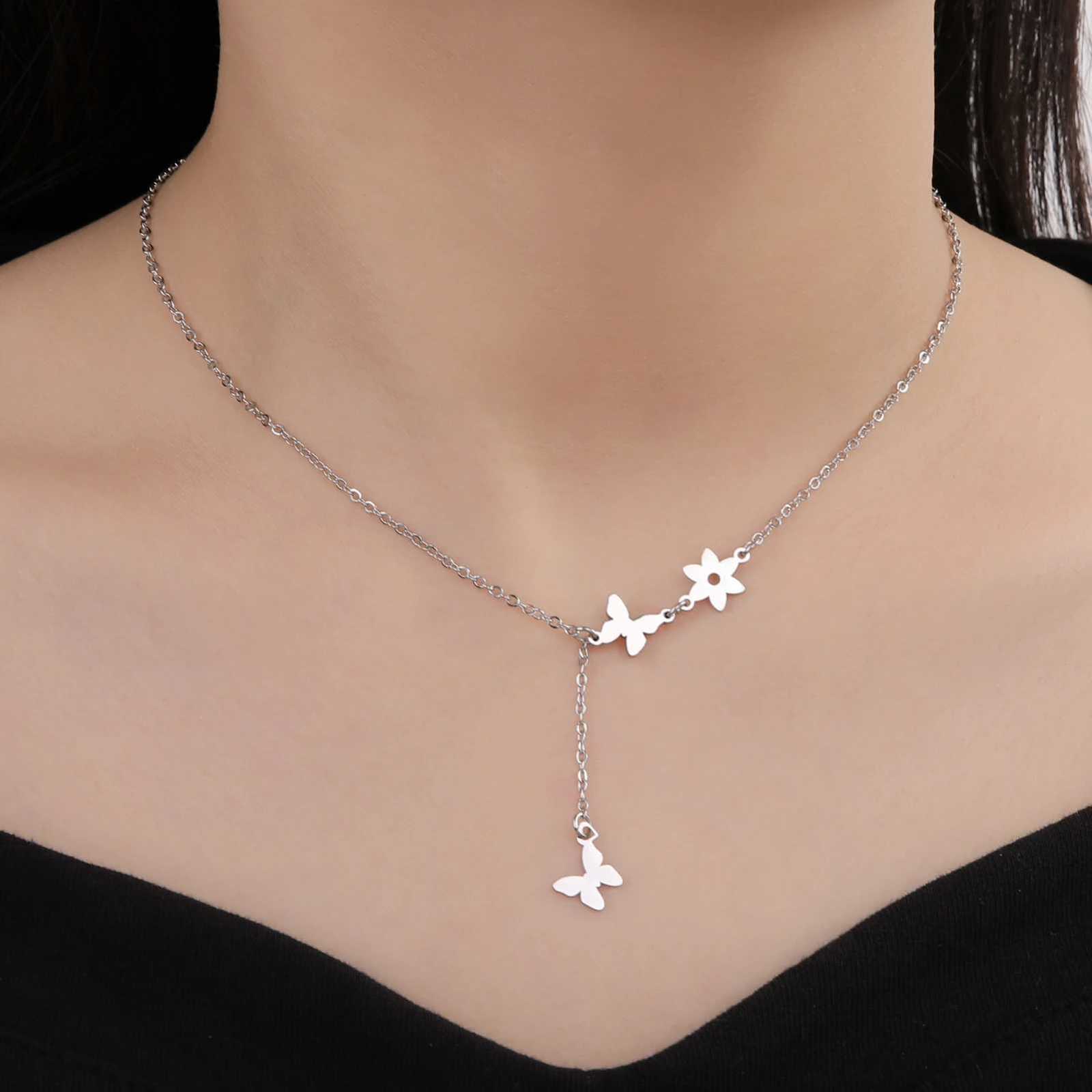 Delicate Butterfly Pendant Necklace for Women Stainless Steel Bohemian Style Jewelry Gift Z250910