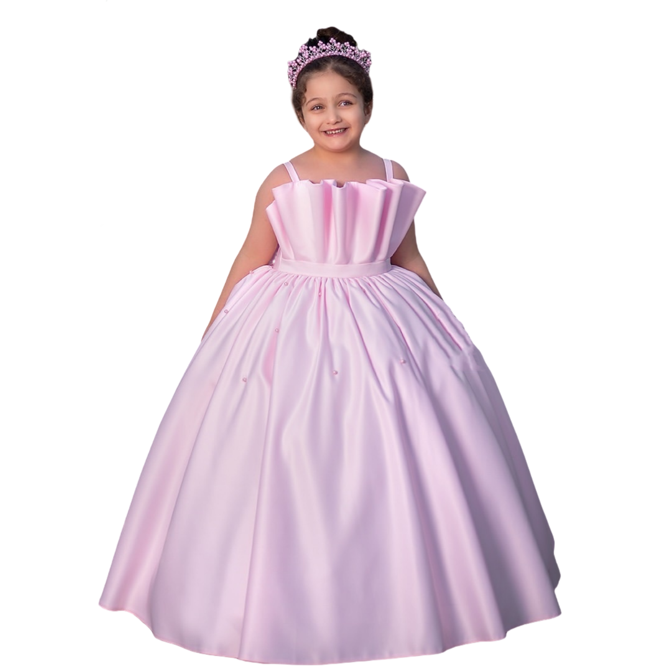 2025 Pink Spaghetti Flower Girl Dresses Ball Gown Pearls Satin Floor Length Little Girl Christmas Peageant Birthday Christening Tutu Dress Gowns ZJ411