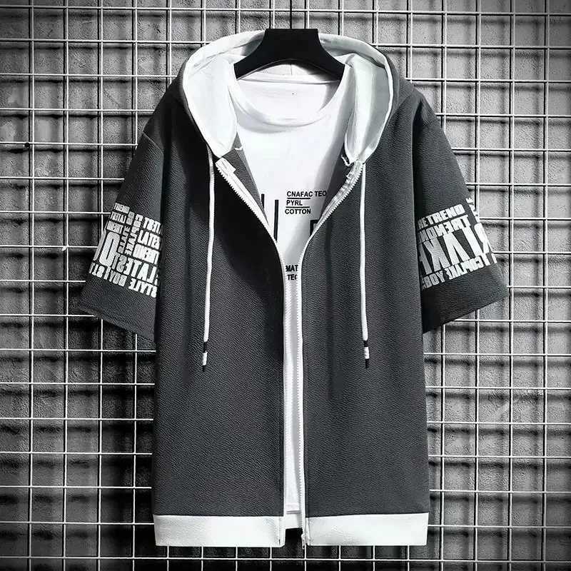Fashion mens hoodie summer mens clothing T-shirt zipper cover cartoon casual T-shirt printed hoodie top short sleeved mens clothing W250408
