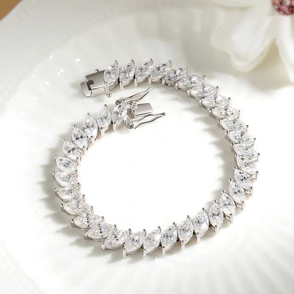 4*8mm Marquise Cut D Color Moissanite Tennis Bracelet For Women Men 100% S925 Sterling Silver Plated 18K Lab Diamond Hand Chain W250728