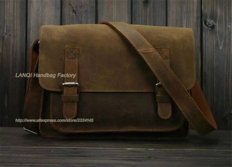 Vintage Crazy Horse Men Shoulder Crossbody Men's Messenger Genuine Leather Bag male Leisure Cowhide 2020