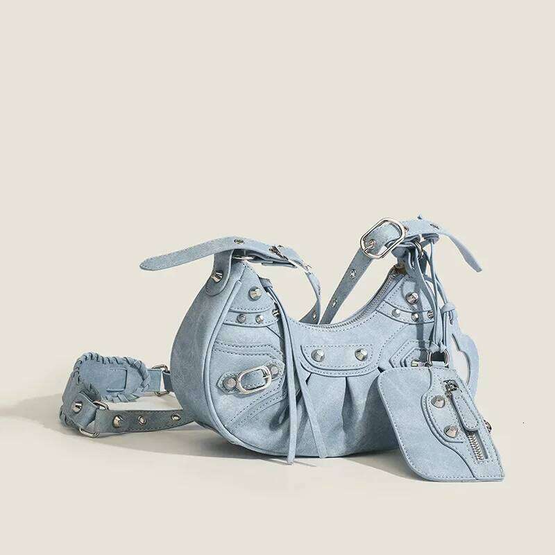 Trendy New Cropped Studded Fringed Versatile Motorcycle Crossbody Bag For Women Fashionable Pleated Design Single Shoulder Sling