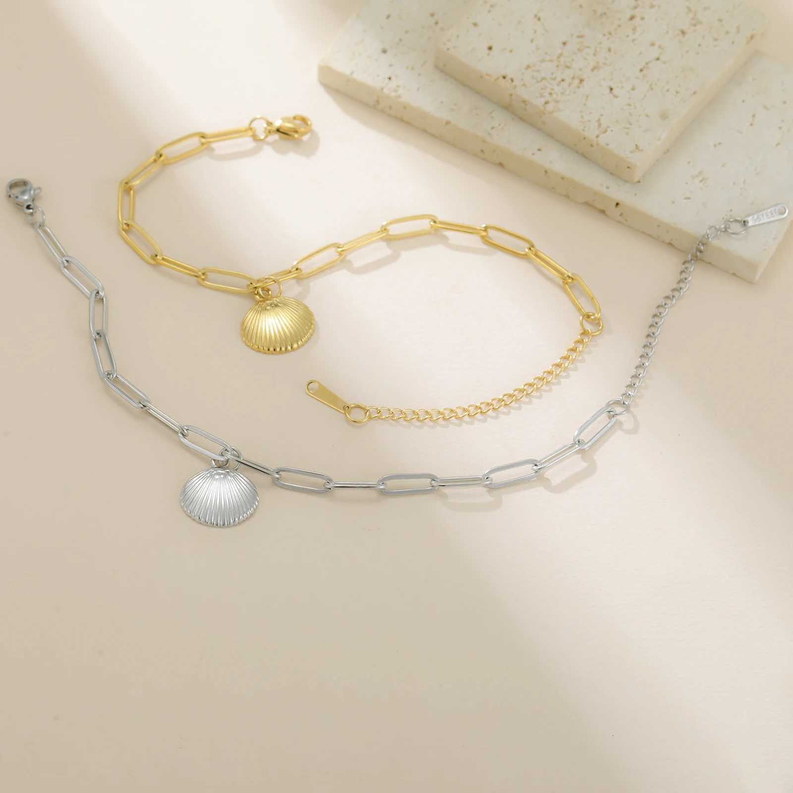 Cazador Sea Shell Double Chains Bracelets for Women Stainless Steel Summer Beach Holiday Jewelry Hand Bracelet Trend 2025 New W250728