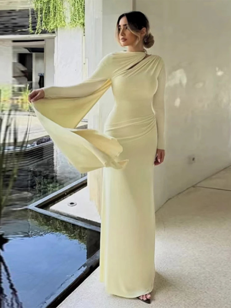 Fashion Solid Ribbon Dress Women Slim Pleated Full Sleeve Long Dresses Oneck Female Summer Autumn Casual Lady Dresses 250728