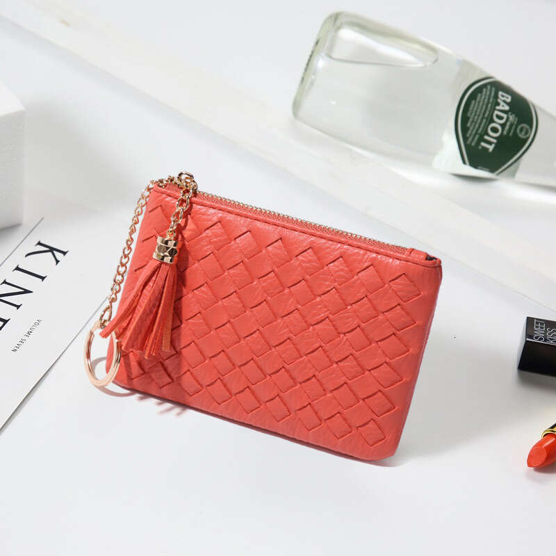 New Mini Wallet Women Zipper Purse Korean Style Woven Cute Lightweight Compact Tassel Card Holder Coin Bag