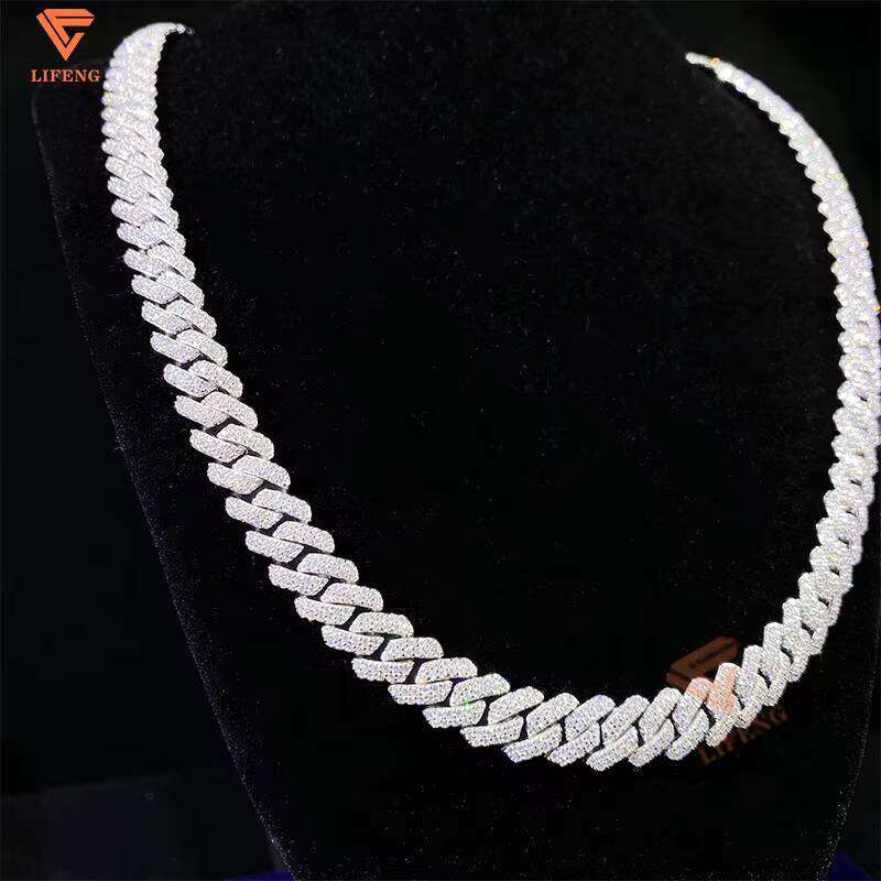 New Style 10mm 2 Rows Thick Solid Sterling Sier Men Hip Hop Jewelry Iced Out VVS Moissanite Cuban Link Chain Necklace