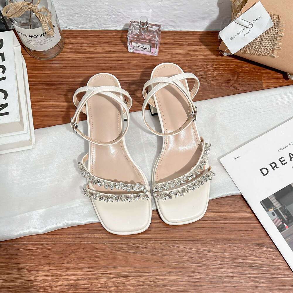 Designer New High Heel Summer Outdoor Wear, High-End Fairy Style, Elegant Square-Toed Sandals for Women, Versatile