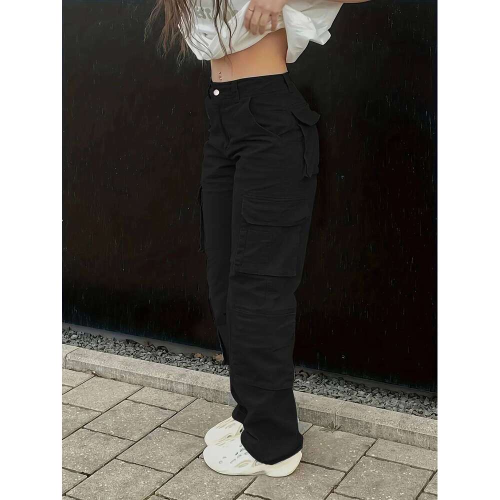 Y2K women's street hip-hop style high waisted fashionable trend workwear denim casual pants