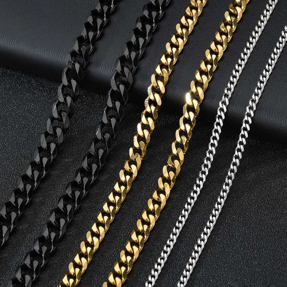 1 Piece Width 3.5/5/7mm Stainless Steel Gold/Black Color Punk Necklace Cuban Link Chain Mens Fashion Jewelry Gifts for Men XJ250708