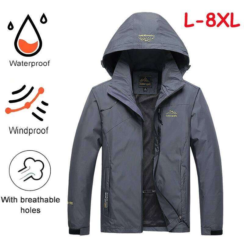 Men's Waterproof Hiking Jacket Autumn Men Large Size Windproof Windbreaker Outdoor Camping Hunting Running Fishing Sports Coats