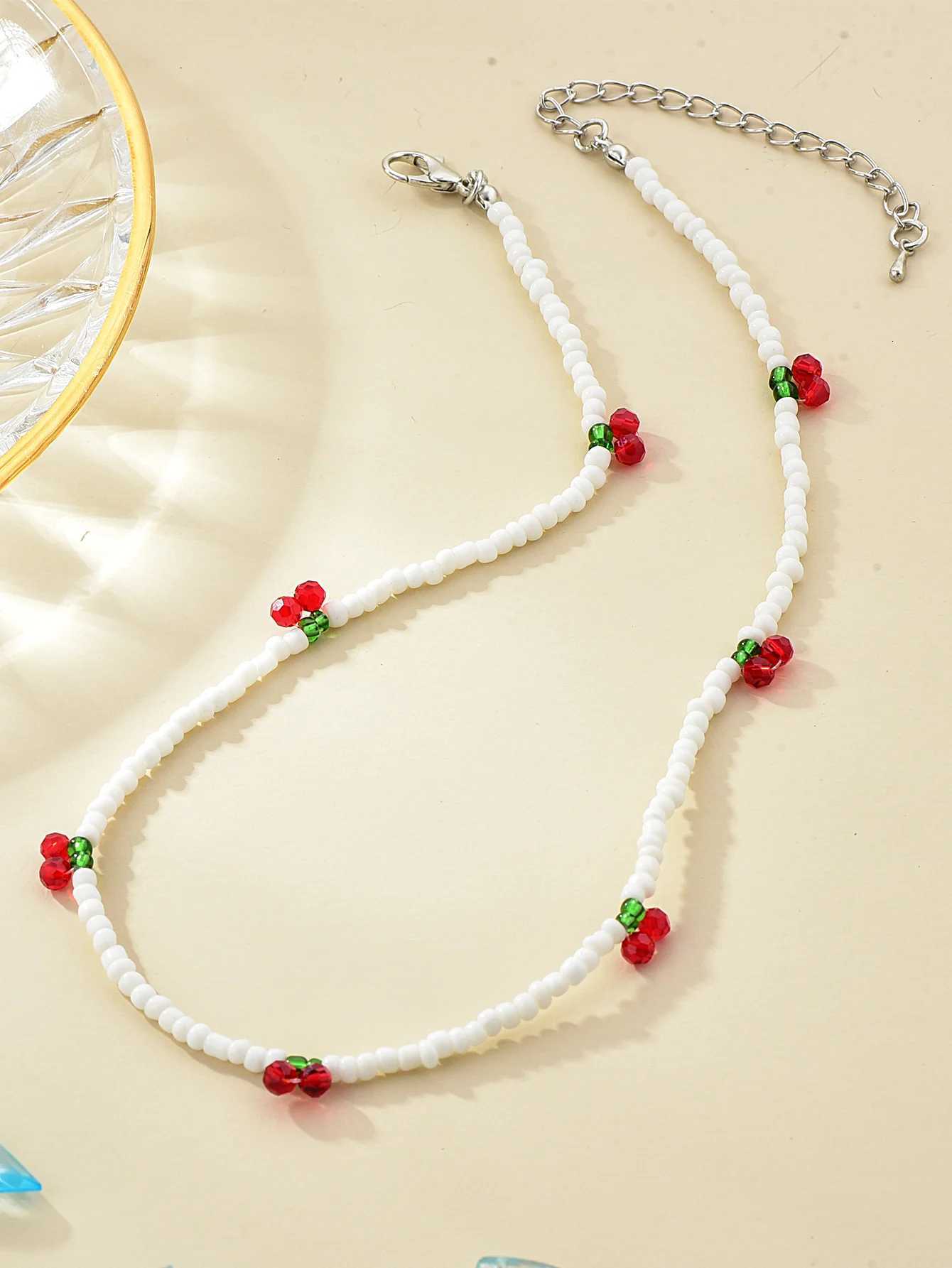 Delicate Beaded Necklace with Strawberry Cherry Accents Sweet Fresh Summer Jewelry for Women Z250910