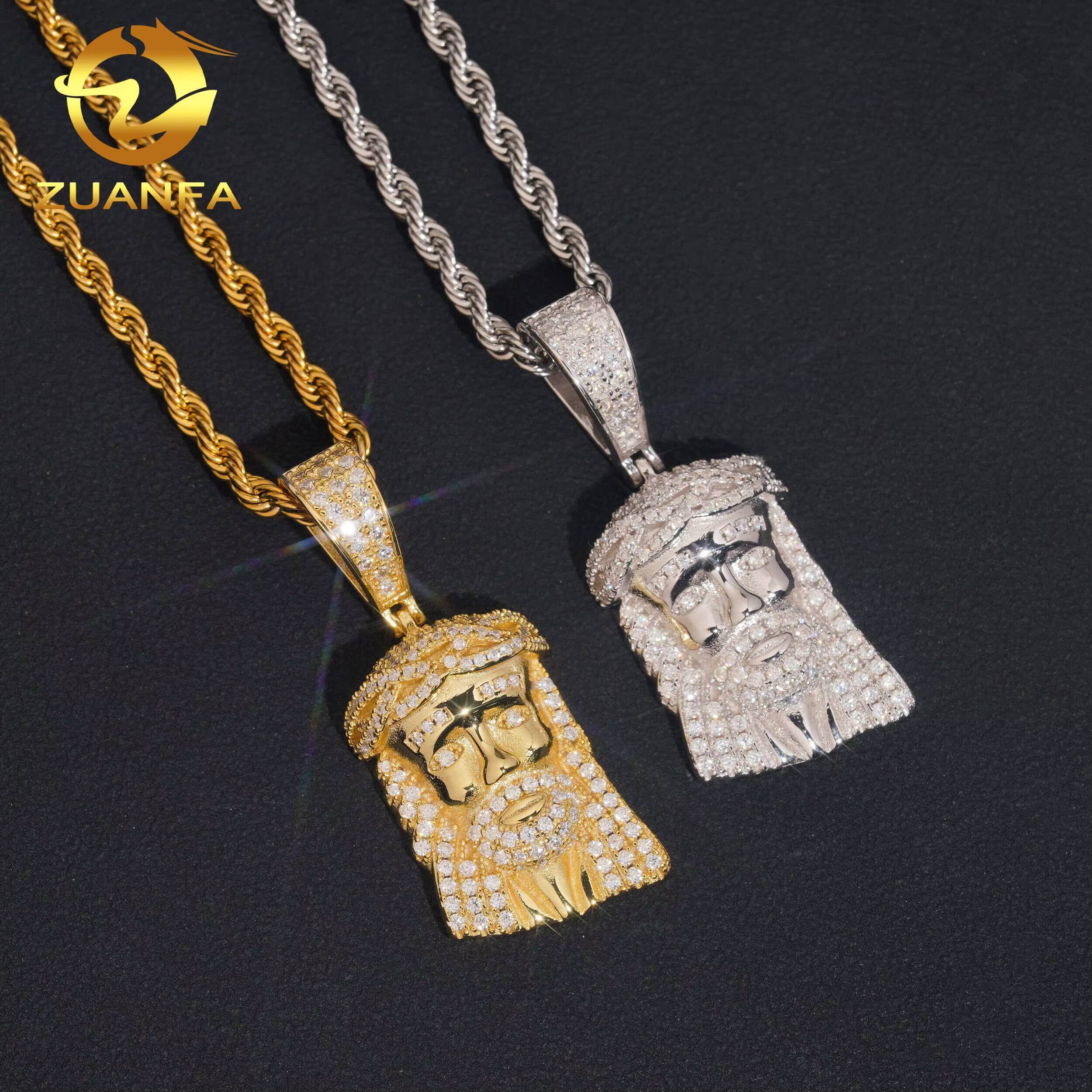 Small Jesus Piece Real Gold Vermeil Iced Out Jewelry Rapper Custom Moissanite Pendant Jesus Pendant Pass Diamond Tester