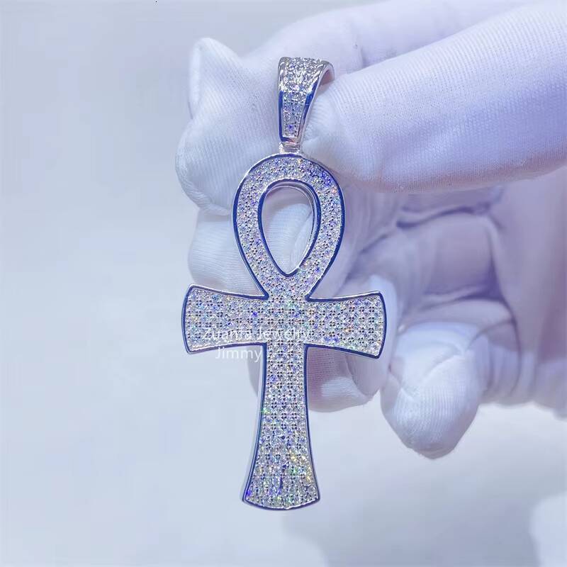 In Stock Cheap Price 925 Sterling Silver With VVS Moissanite Diamond Gemstones Cross Pendant