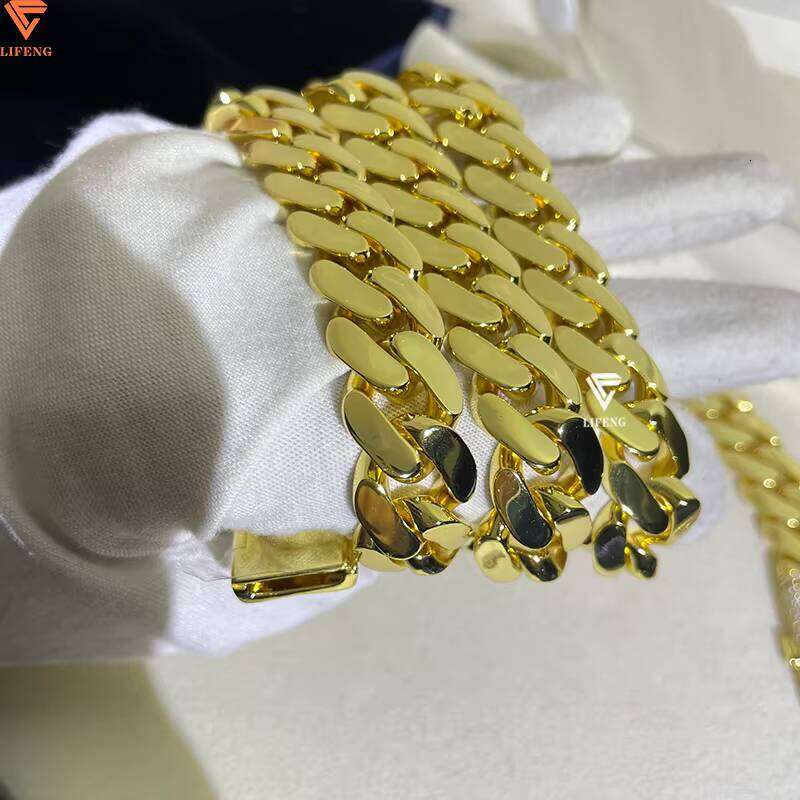 14mm Custom Yellow Gold Plated Plain Miami Cuban Curb Link Chain Hip Hop Jewelry Design Men Necklaces