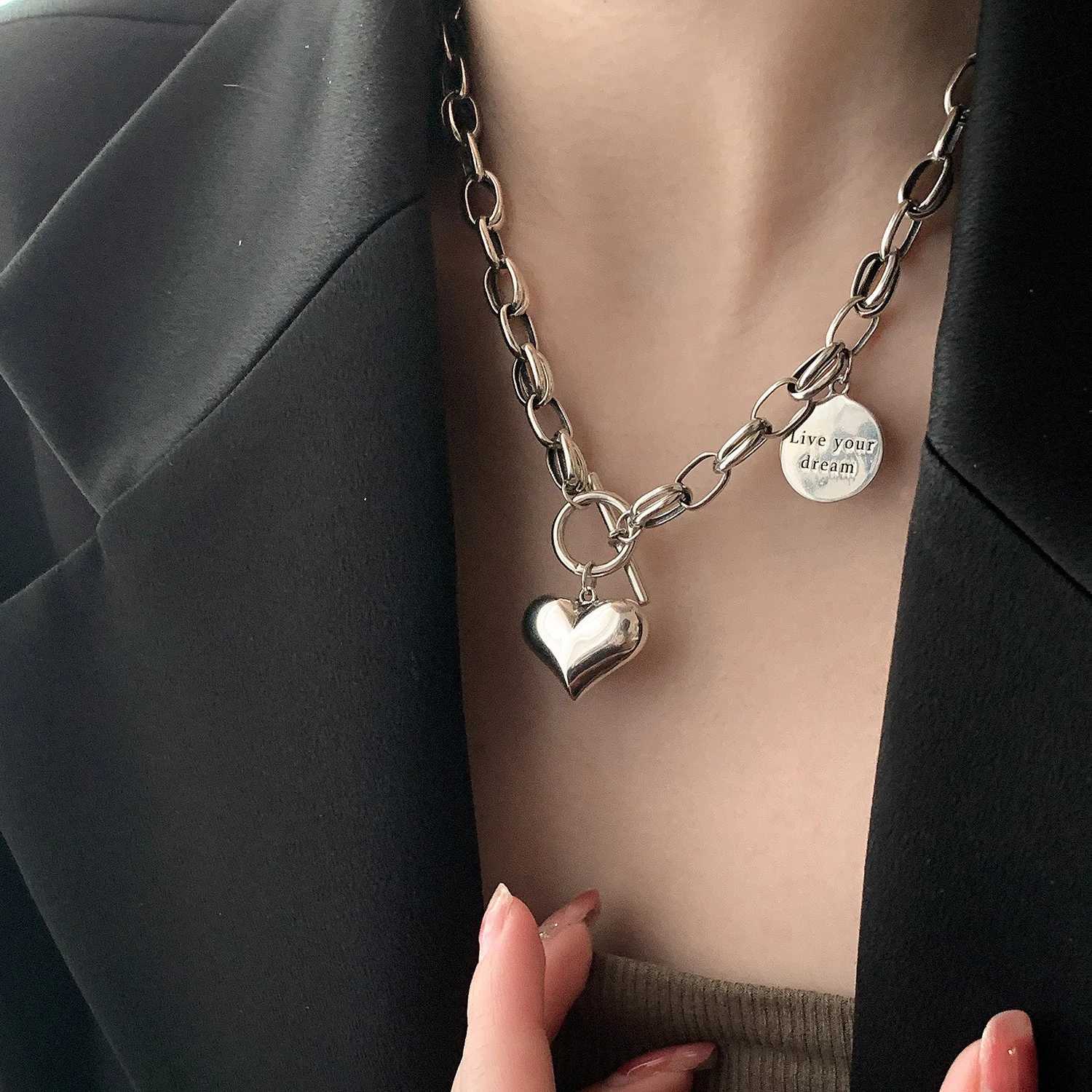 Sterling Silver Heart Necklace Geometric Punk Style for Women and Girls Perfect Jewelry Gift Z250910