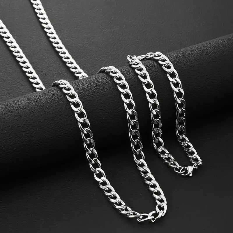Hip Hop Cuban Chain Necklace Bracelet Set Rock Stainless Steel Basic Chain Men Necklace Simple Necklace For Women Party Jewelry XJ250708