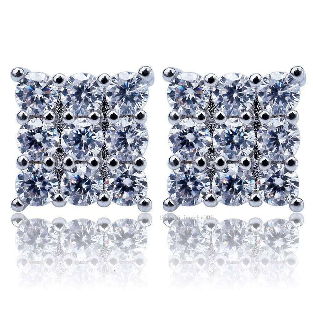 Gold Plated Hip Hop Cubic Zirconia Square Stud Earrings for Men Women Iced Out Dia Earring Studs Ear Piercing Punk Rock Rapper Jewelry Wholesale