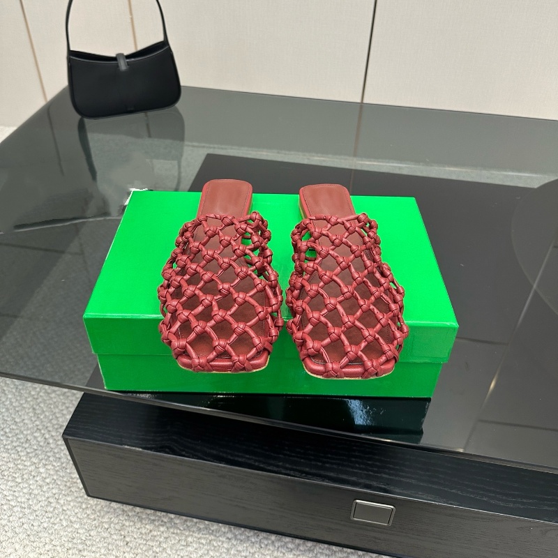 Designer Women's Slippers Summer Flat Heel Toe Flip Flops Cowhide Woven Mesh Breathable Bohemian Sandals Casual Beach Shoes Non-Slip Large Size 35-42