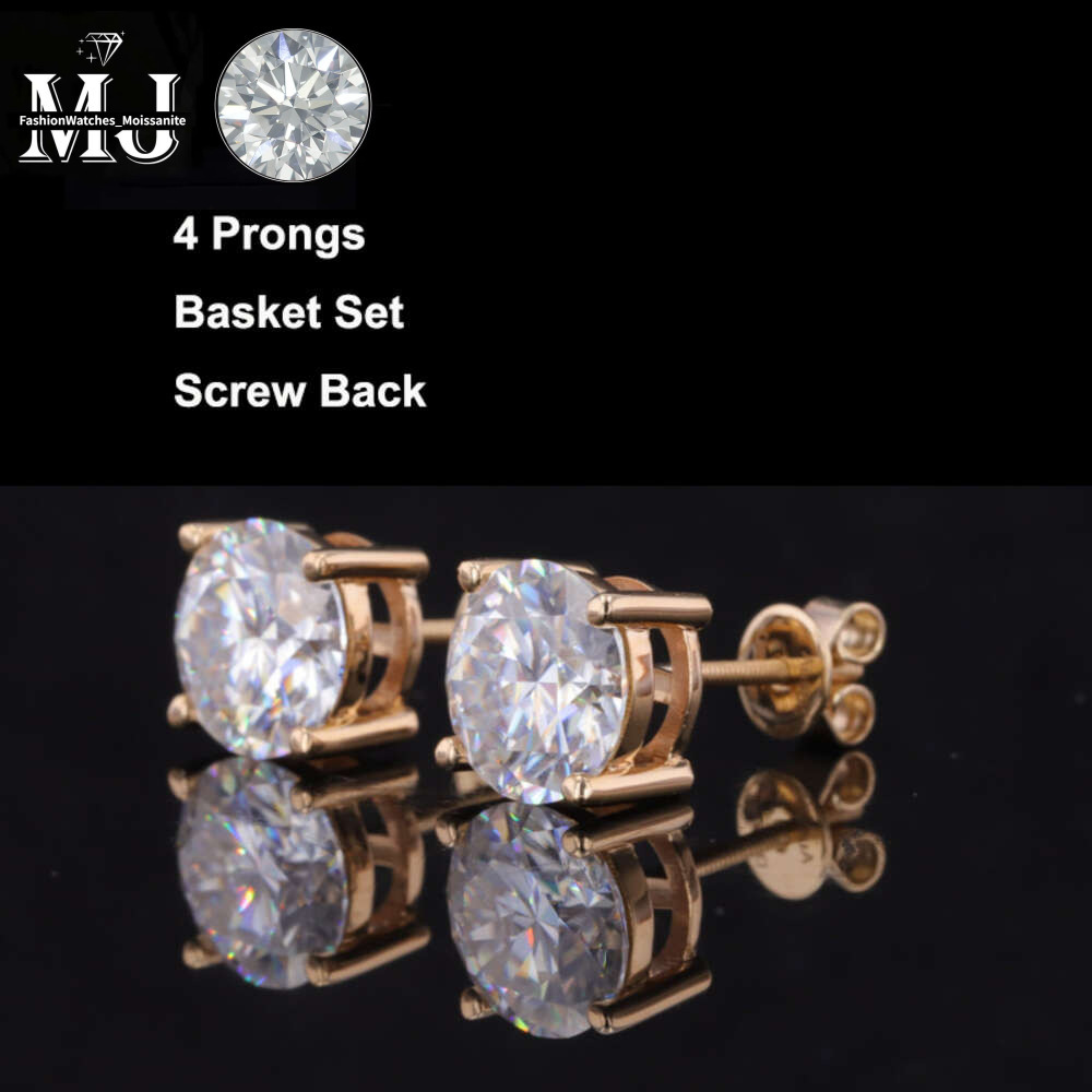 GRA Certificate Fashion Dia Jewelry Women Sterg Sier 14K Gold Stud Moissanite Earrings