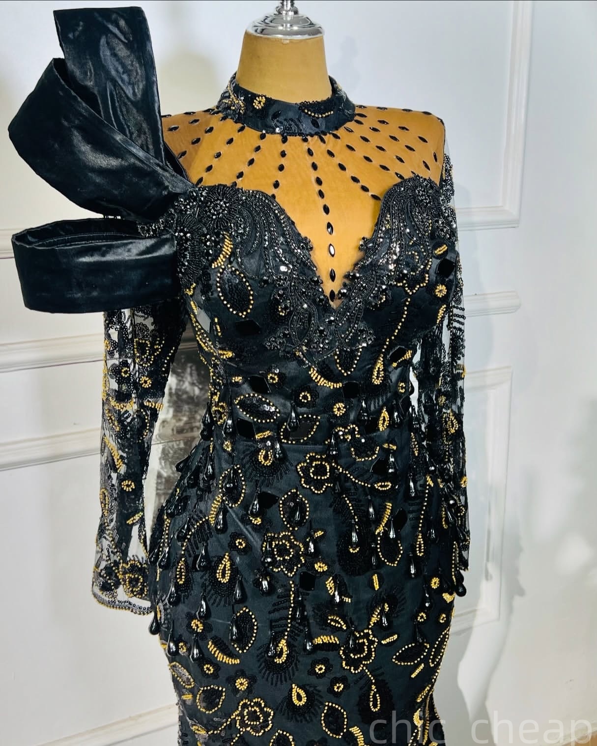 Black Mermaid Prom Dresses 2025 Crystals Beaded Full Sleeves Evening Formal Party Second Birthday Engagement Gowns Plus Size Dress For Special Occasio